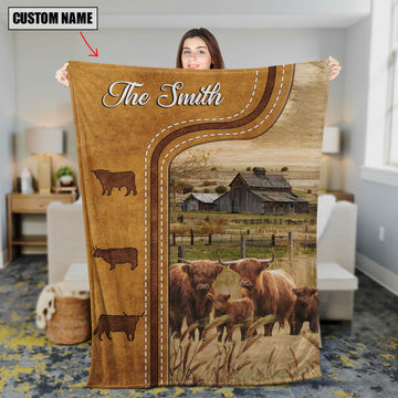 Uni Personalized Highland Cattle In Field Farmhouse Blanket