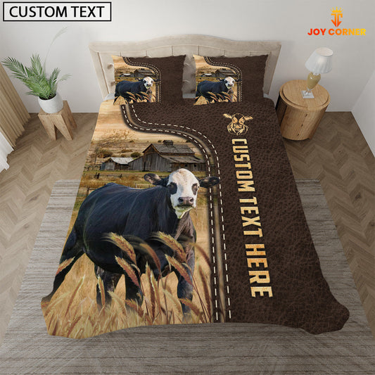 Uni Black Baldy Custom Text Leather Pattern Bedding Set