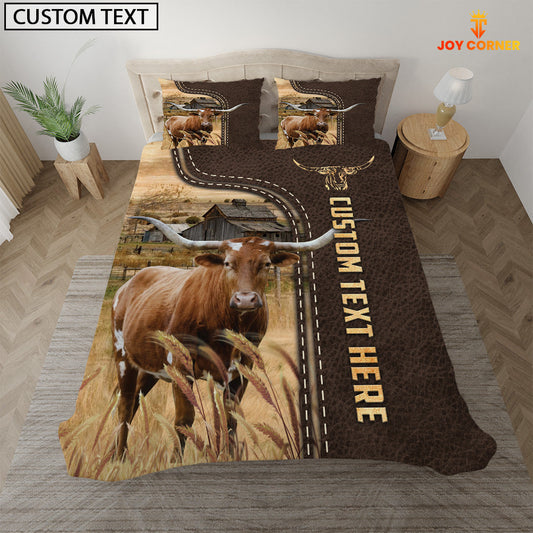 Uni Texas Longhorn Custom Text Leather Pattern Bedding Set