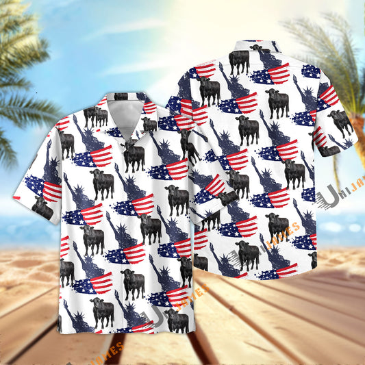 Uni Black Angus US Flag and Liberty Pattern Hawaiian Shirt