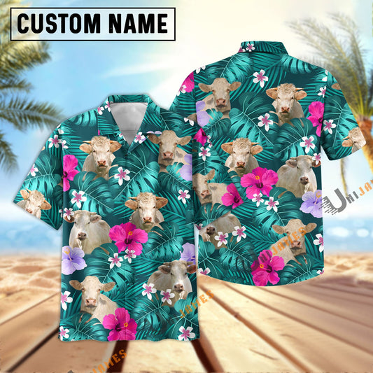 Uni Charolais Green Flowers Summer Pattern Hawaiian Shirt