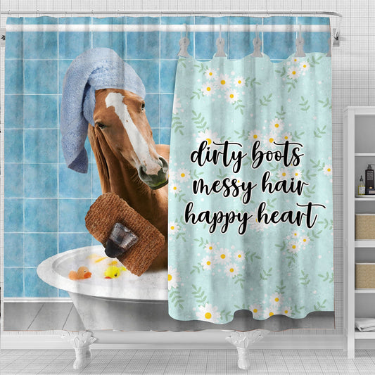 Uni Horse Dirty Boots, Messy Hair, Happy Heart  3D Shower Curtain