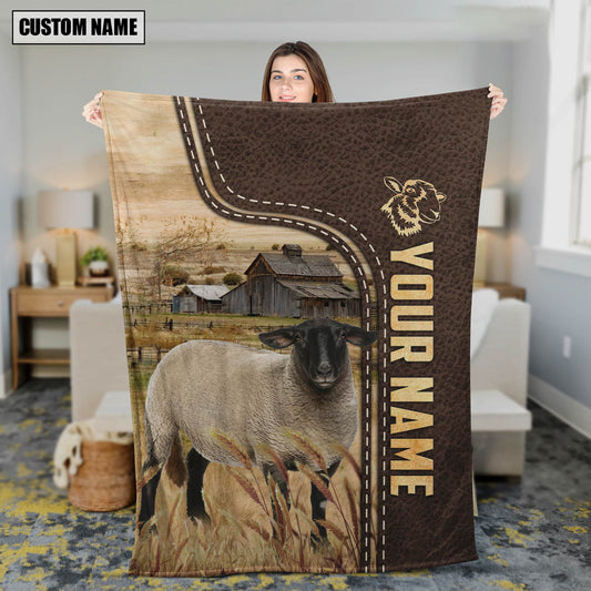 Uni Personalized Name Suffolk Sheep Leather Pattern Blanket