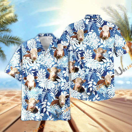 Unique Hereford Blue Summer Pattern Hawaiian Shirt