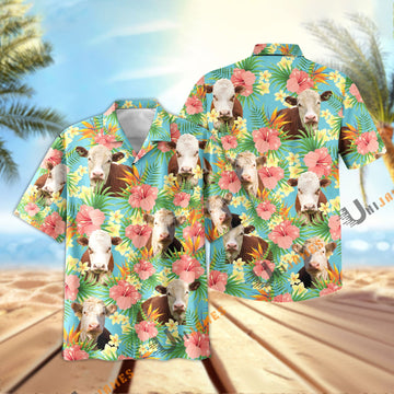 Uni Hereford Tropical Plants Leaves 3D Hawaiian Shirt