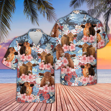 Uni Red Angus Flower Farming 3D Hawaiian Shirt