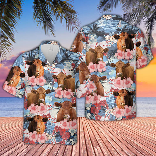 Uni Red Angus Flower Farming 3D Hawaiian Shirt