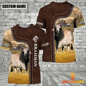 Uni Brahman Farm Custom Name Leather Pattern T-Shirt