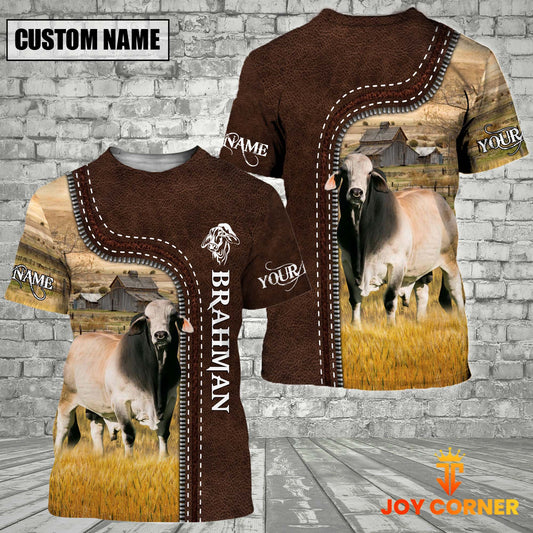 Uni Brahman Farm Custom Name Leather Pattern T-Shirt