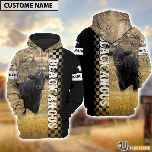 Uni Personalized Name Black Angus Day & Night On The Farm 3D Hoodie