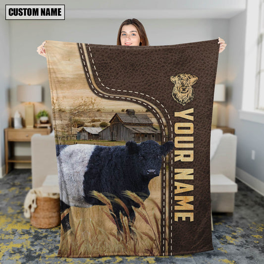 Uni Personalized Name Belted Galloway Leather Pattern Blanket