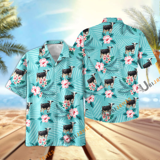 Uni Holstein Aloha Cyan Color Hawaiian Shirt