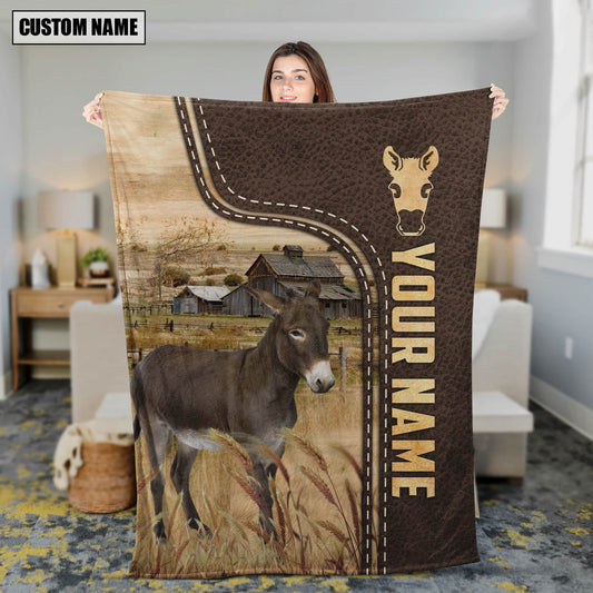 Uni Personalized Name Donkey Leather Pattern Blanket