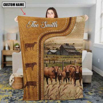 Uni Personalized Red Angus Cattle In Field Farmhouse Blanket