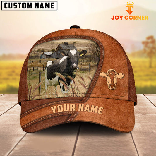 Uni Holstein Customized Name Brown Leather Pattern Cap