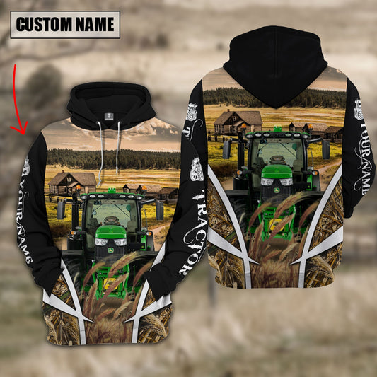 Uni Tractor Custom Name Meadow Pattern Black Hoodie