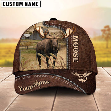 Uni Moose Customized Name Leather Pattern Cap