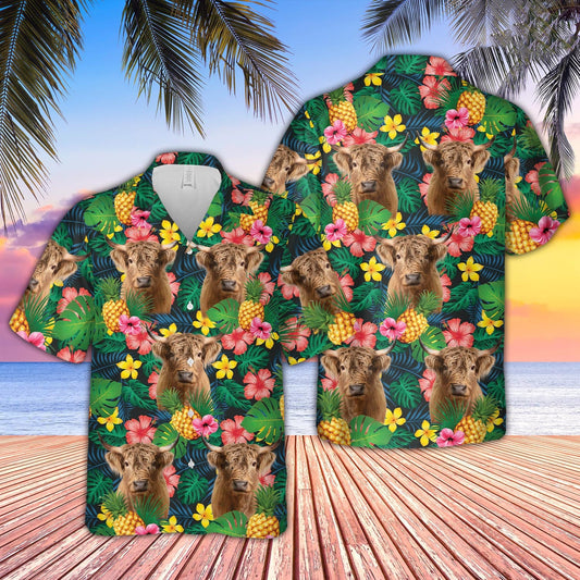 Uni Highland Cattle Summer Pattern 3D Hawaiian Shirt