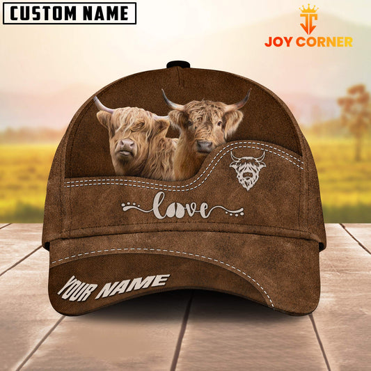 Uni Highland Cattle Love Leather Pattern Customized Name Cap