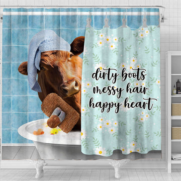 Uni Red Angus Dirty Boots, Messy Hair, Happy Heart  3D Shower Curtain