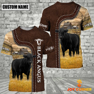 Uni Black Angus Farm Custom Name Leather Pattern T-Shirt