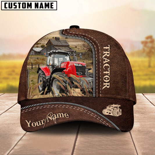 Uni Red Tractor Customized Name Leather Pattern Cap