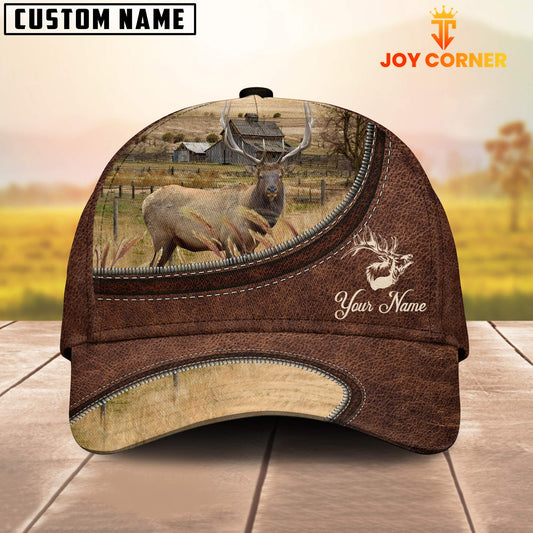 Uni Elk On The Farm Customized Name Leather Pattern Cap