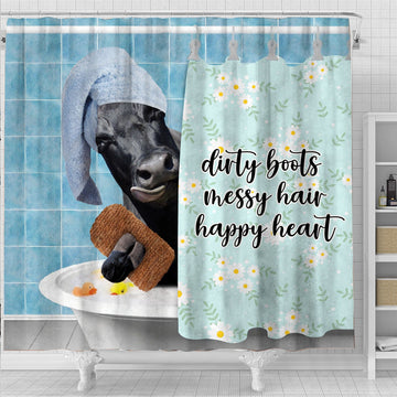 Uni Black Angus Dirty Boots, Messy Hair, Happy Heart  3D Shower Curtain