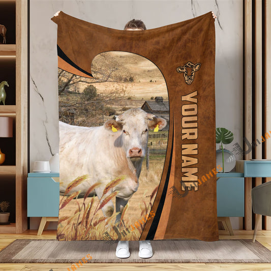 Uni Personalized Name Charolais Premium Brown Pattern 3D Blanket