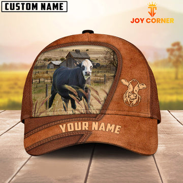 Uni Black Baldy Customized Name Brown Leather Pattern Cap