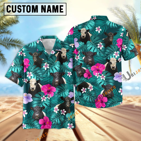 Uni Belted Galloway Green Flowers Summer Pattern Hawaiian Shirt