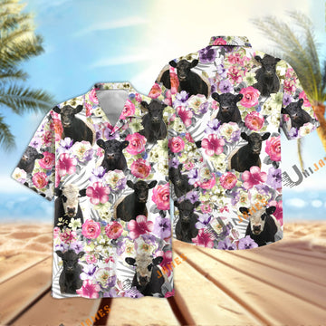 Unique Belted Galloway Seamless Floral Pattern 3D Hawaiian Shirt