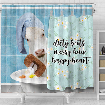 Uni Charolais Dirty Boots, Messy Hair, Happy Heart  3D Shower Curtain