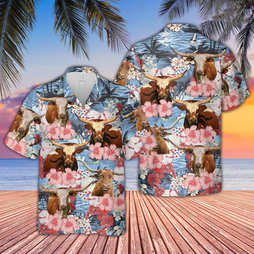 Uni Texas Longhorn Flower Farming 3D Hawaiian Shirt