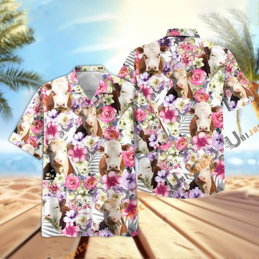 Unique Hereford Seamless Floral Pattern 3D Hawaiian Shirt