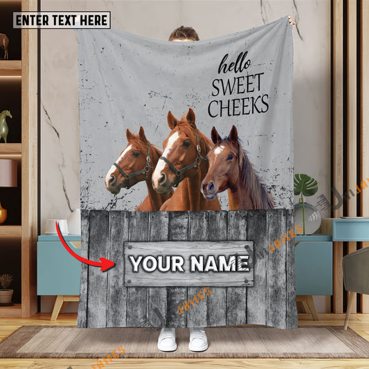 Uni Personalized Name Horse Hello Sweet Cheeks Pattern Blanket