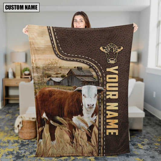 Uni Personalized Name Horn Hereford Leather Pattern Blanket