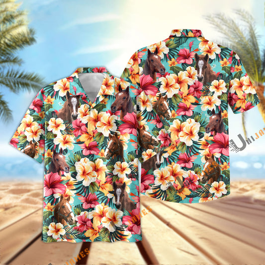 Unique Horse Tropical Flower Pattern Seamless Hawaiian Shirt