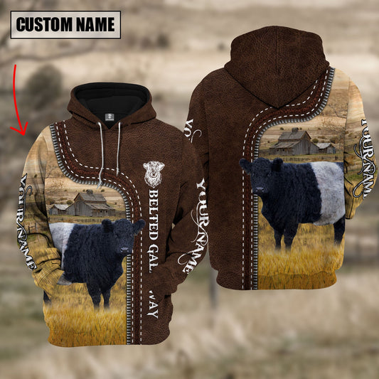 Uni Belted Galloway Farming Leather Pattern Personalized 3D Hoodie