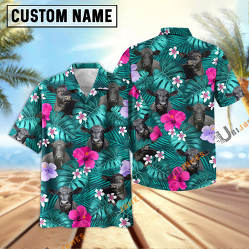 Uni Black Angus Green Flowers Summer Pattern Hawaiian Shirt