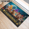 Uni Highland Farmhouse Halloween Custom Name Doormat