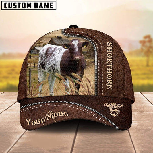 Uni Shorthorn Customized Name Leather Pattern Cap