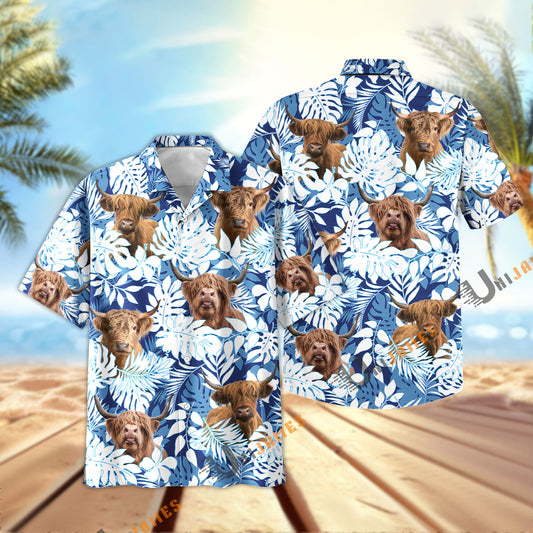 Unique Highland Blue Summer Pattern Hawaiian Shirt