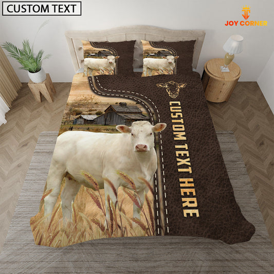 Uni Charolais No Horn Custom Text Leather Pattern Bedding Set