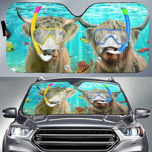 Uni Highland Cattle Diving All Over Printed 3D Sun Shade