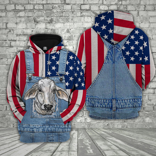 Uni Brahman Cattle US Flag Farm Personalized 3D Hoodie