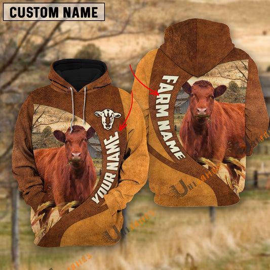 Unijames Red Angus Farming Life Personalized Name 3D Hoodie