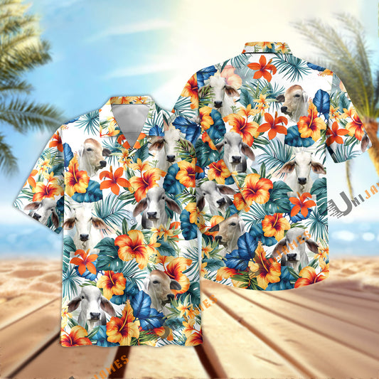 Unique Brahman Colorful Summer Flowers and Leaves Hawaiian Shirt