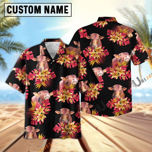 Unique Beefmaster Black Red Flowers Pattern Hawaiian Shirt