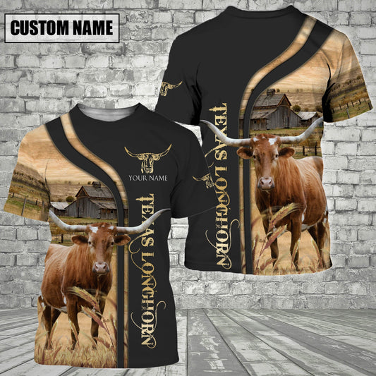 Uni Customized Name Name Texas Longhorn On The Farm 3D T - Shirt 2023